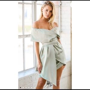 Lulus Sage Green Off Shoulder Mini Dress